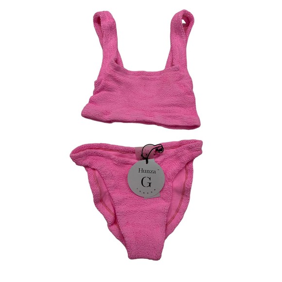 Hunza G Xandra Bikini Square Neck Two Piece Set Bubblegum Pink - Picture 2 of 5